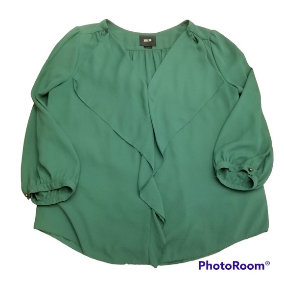 Maeve by Anthropologie Green Ruffle Blouse - Size 8 - Picture 6 of 16